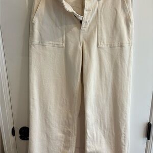 Carly Jean Los Angeles Cream High-Waisted Crop Pants Raw Hem